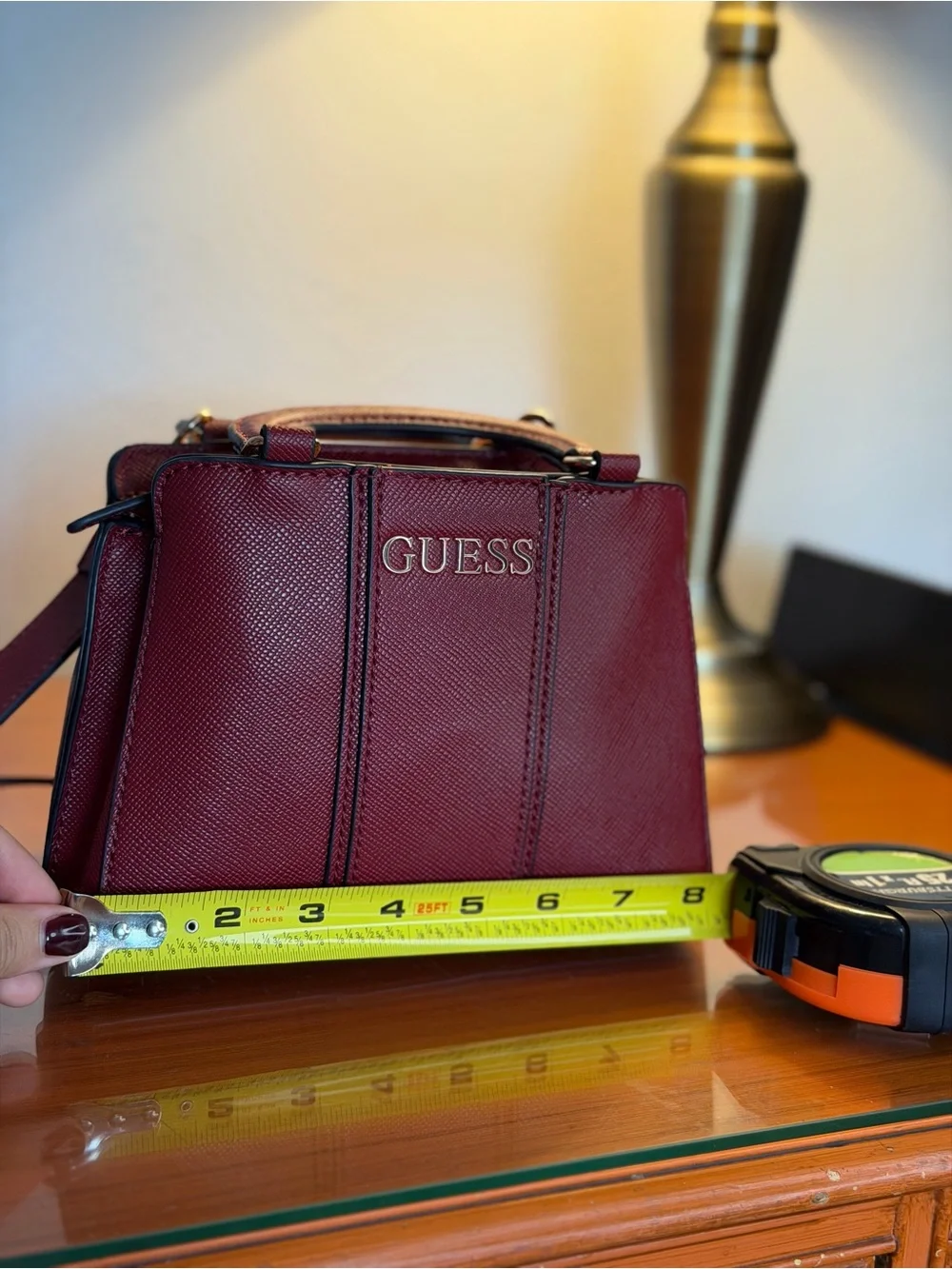 GUESS Burgundy Mini Satchel Crossbody Bag with Adjustable Strap